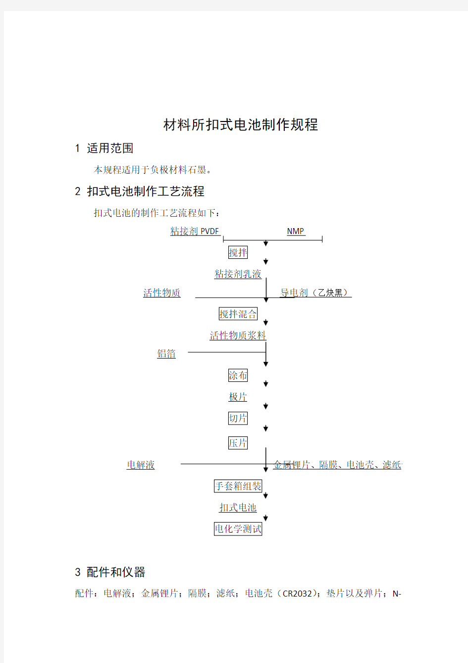 扣式电池制作规程-负极