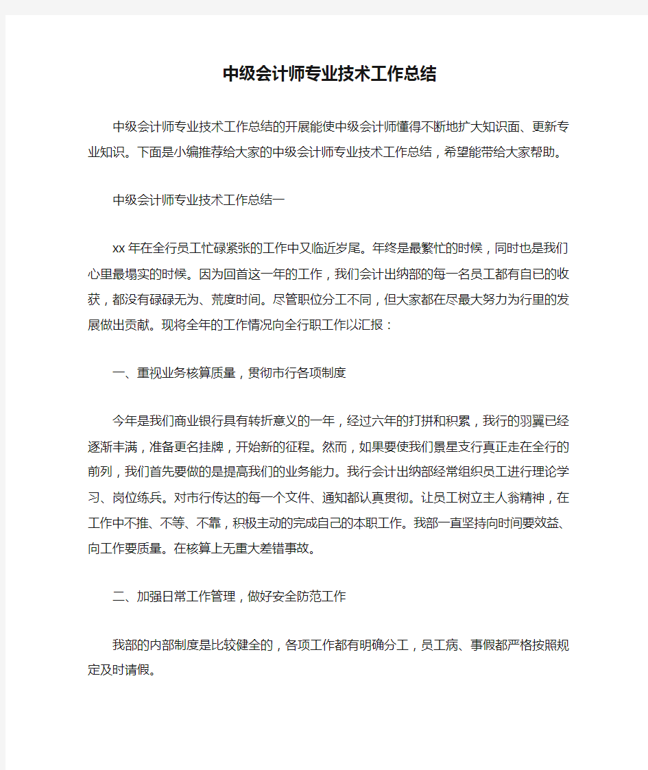 中级会计师专业技术工作总结