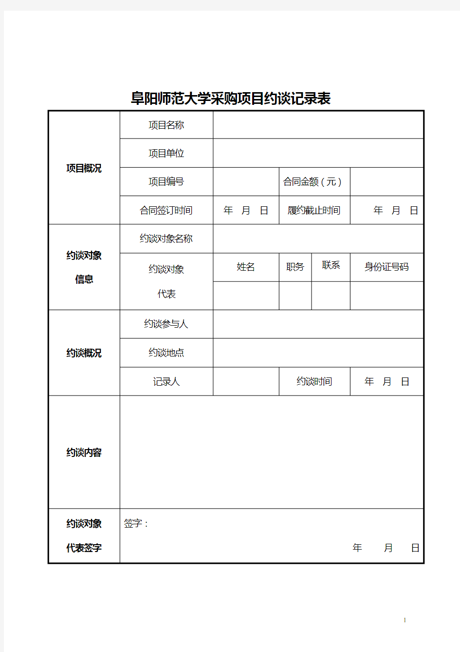 采购项目约谈记录表