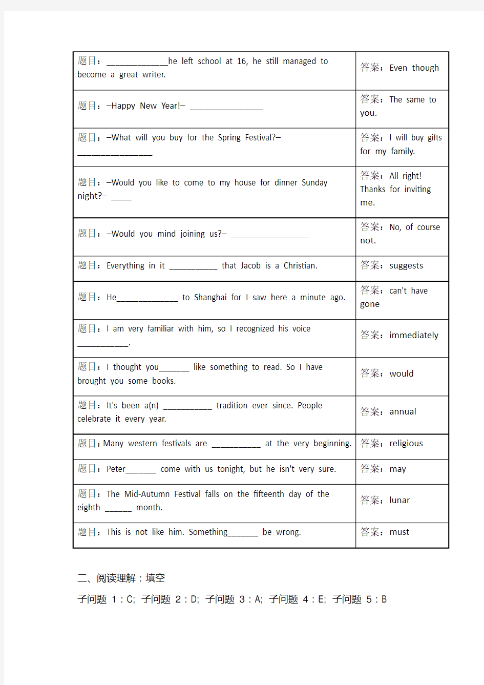 国开电大人文英语1单元自测4