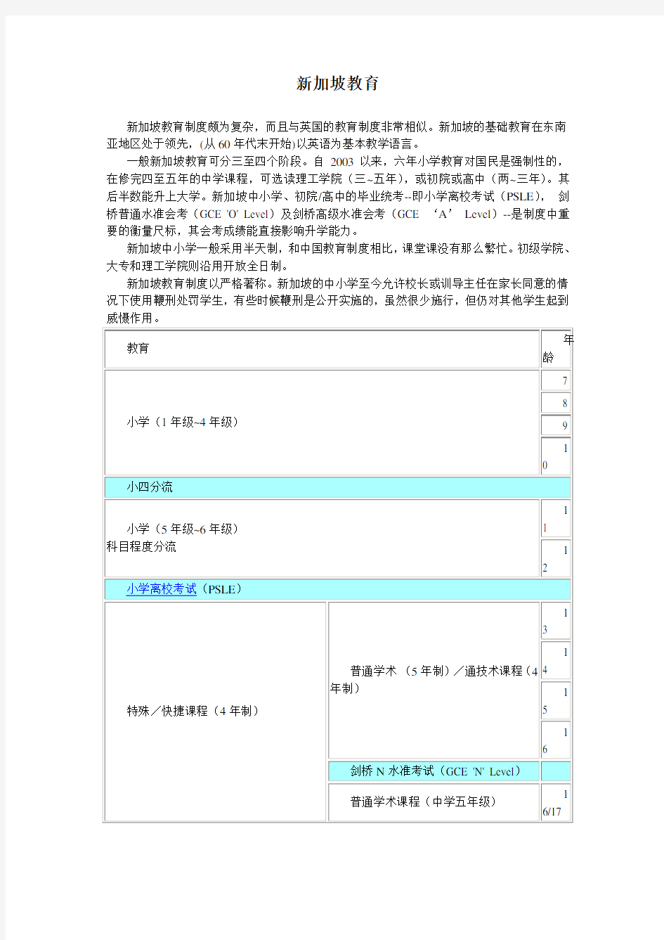 新加坡中小学教育