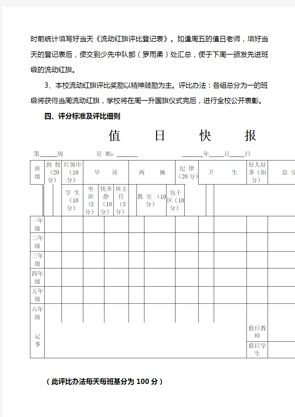 司前小学流动红旗评比方案