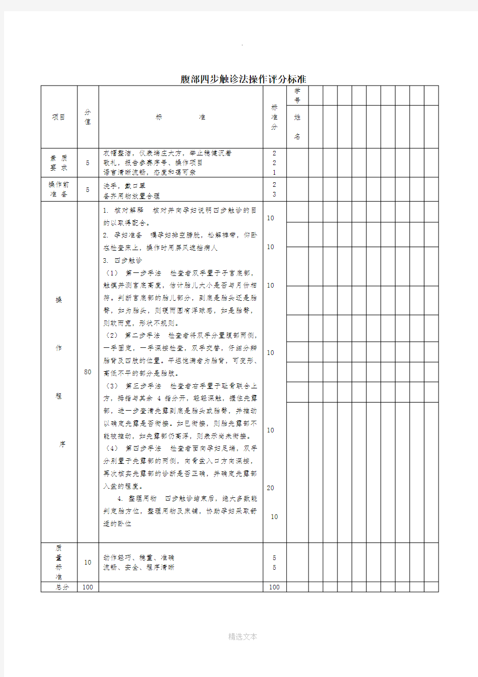 妇产科腹部四步触诊法流程标准