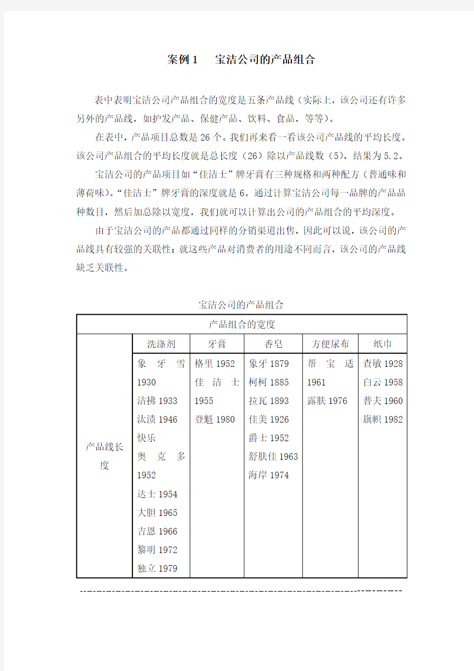 案例1---宝洁公司的产品组合