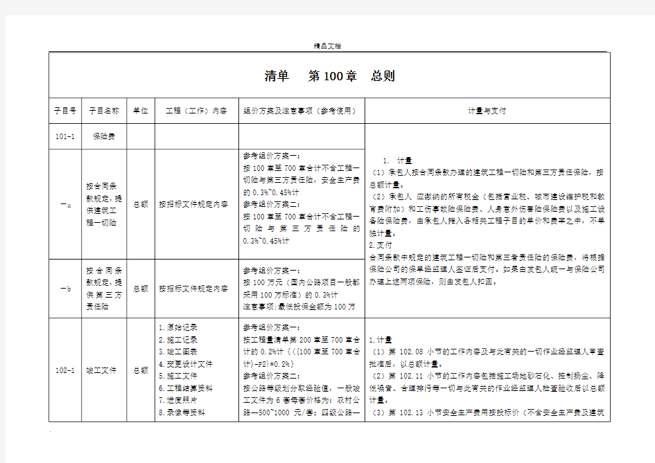 公路工程工程量清单解析及计量支付