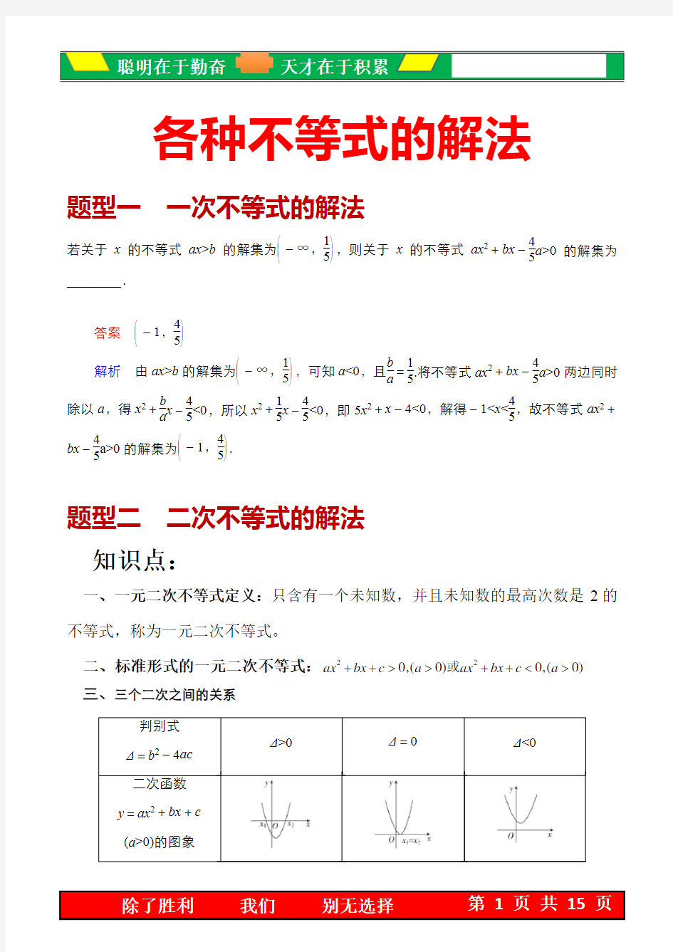 高中涉及到的各种常见不等式的解法