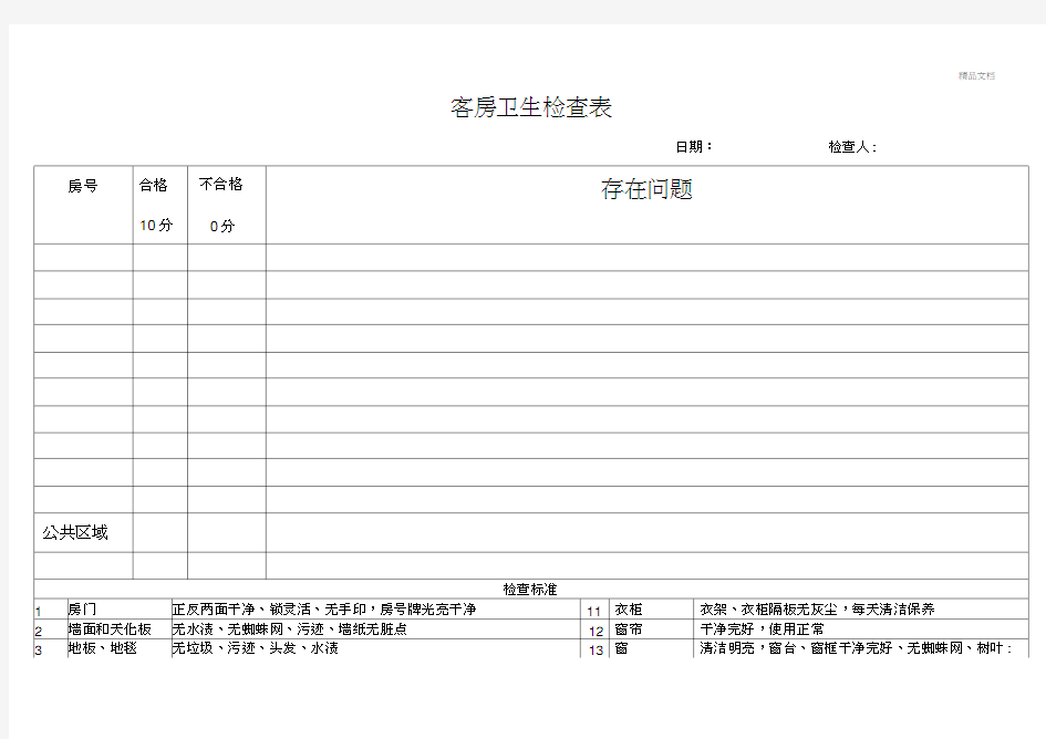 客房卫生检查表