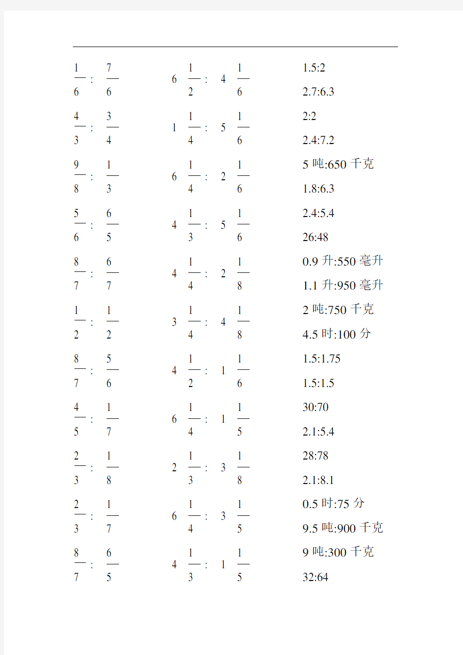 小学六年级数学上册化简比专项练习