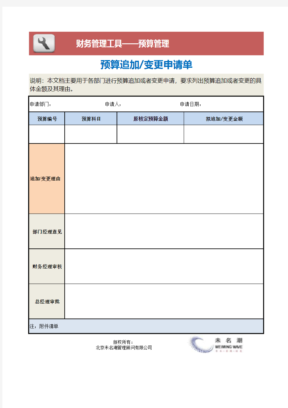 预算追加、变更申请单