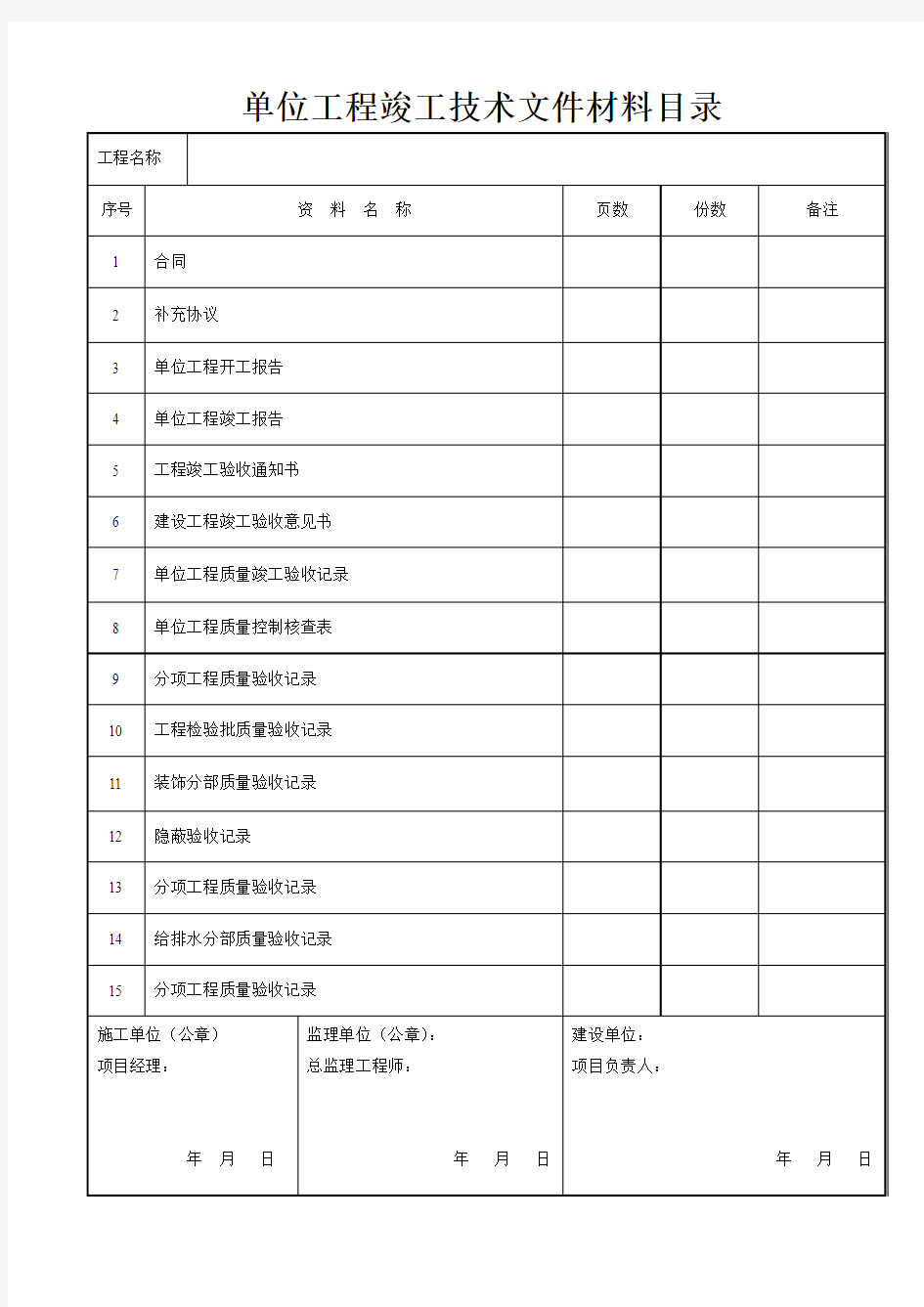 2017新编装饰装修工程竣工验收资料表格