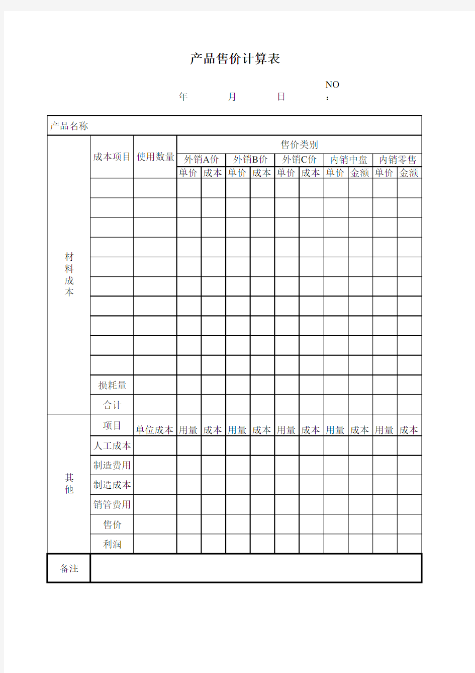 产品成本预算表(8个xls)0