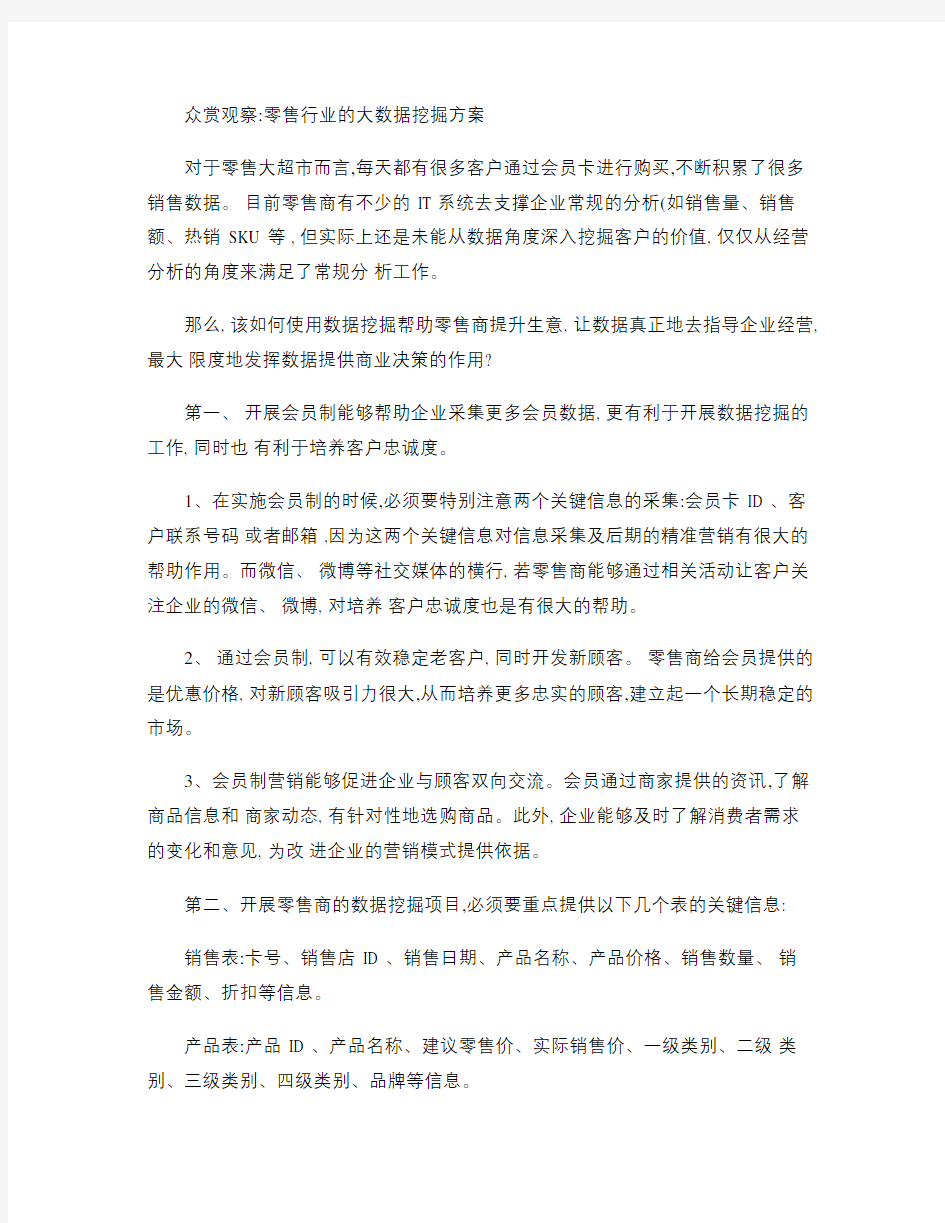 众赏观察：零售行业的大数据挖掘方案.