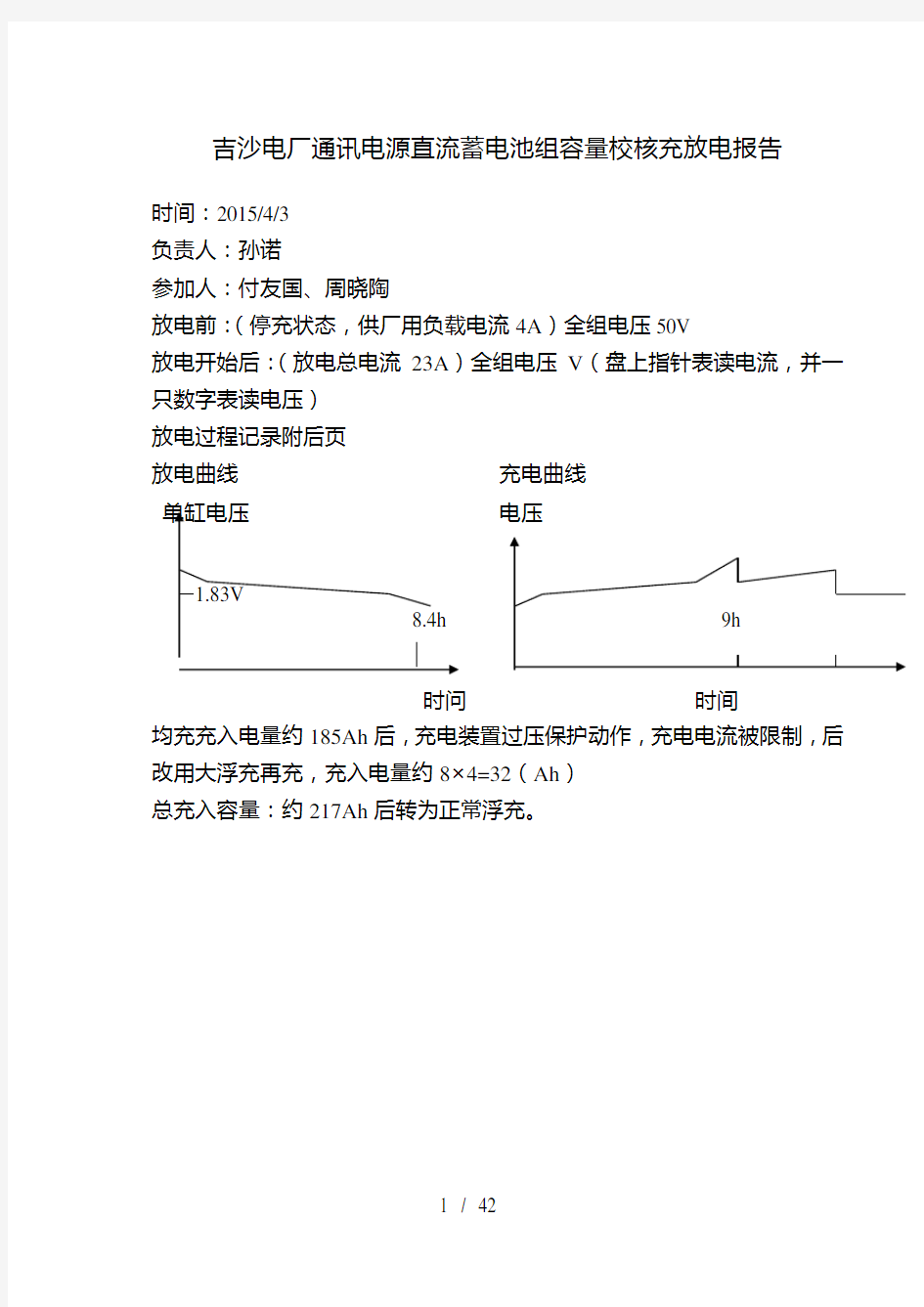 蓄电池充放电实验记录DOC