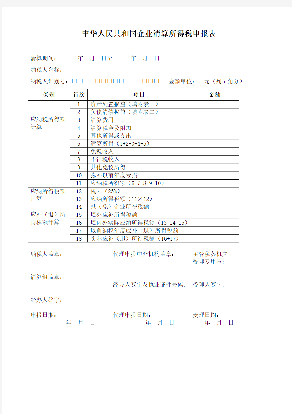 所得税清算报告