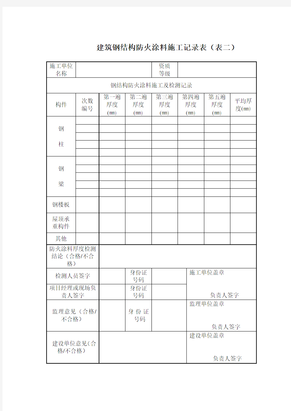 防火涂料施工及竣工验收记录表