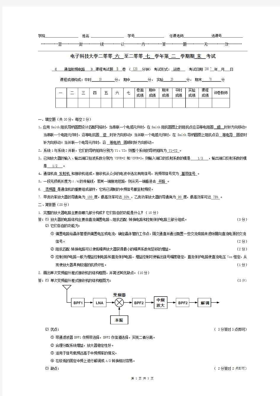 电子科技大学射频电路复习试题五