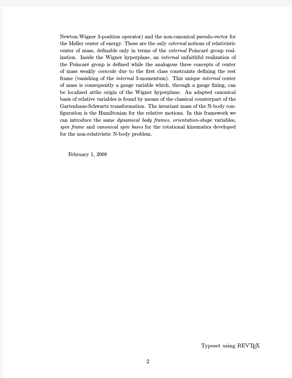 Centers of Mass and Rotational Kinematics for the Relativistic N-Body Problem in the Rest-F