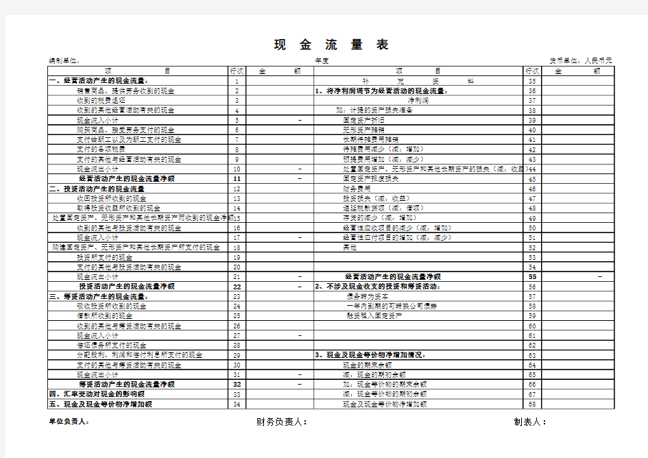 企业现金流量表模板