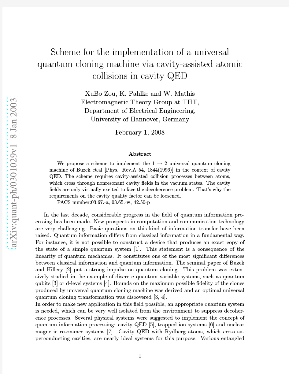 Scheme for the implementation of a universal quantum cloning machine via cavity-assisted at