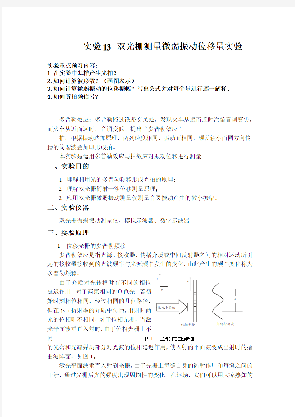 实验13 双光栅测量微弱振动位移量实验