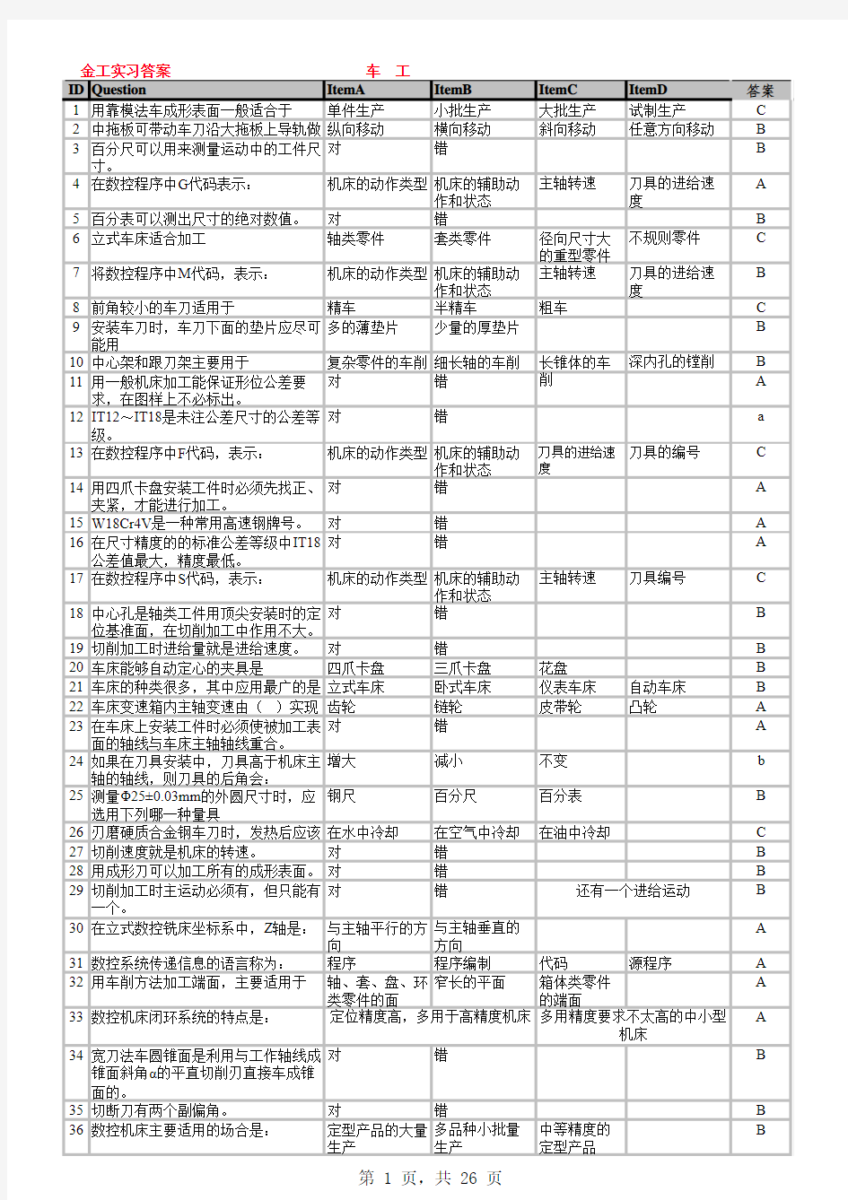 金工实习答案