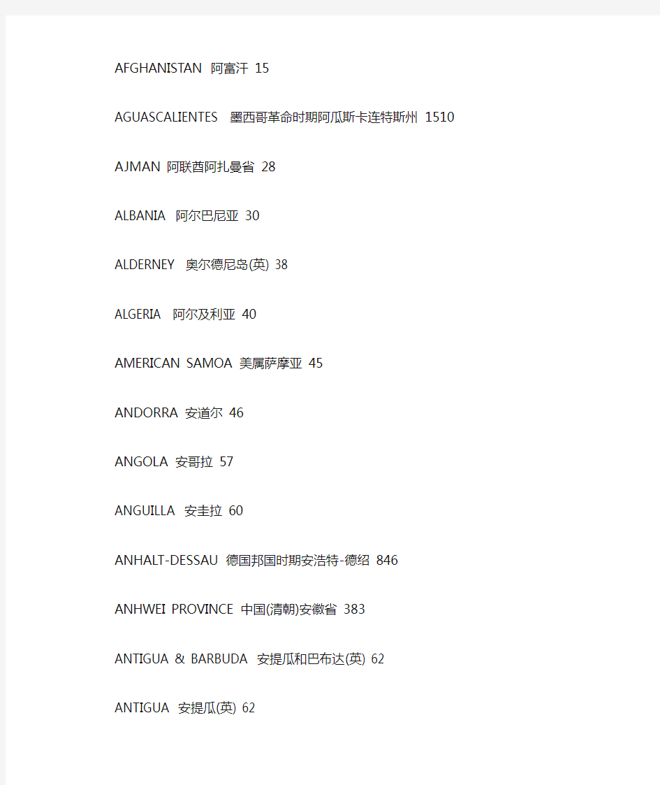 克劳斯世界硬币标准目录2012年版中英文国名对照