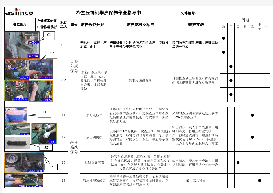 压铸机设备维护作业指导书