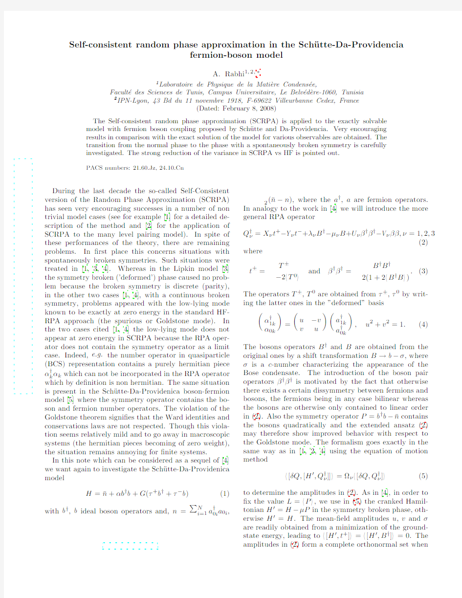 Self-consistent random phase approximation in the Schutte-Da-Providencia fermion-boson mode