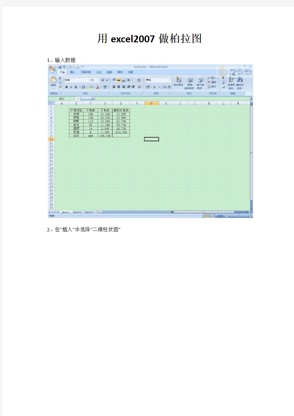 用excel2007做柏拉图