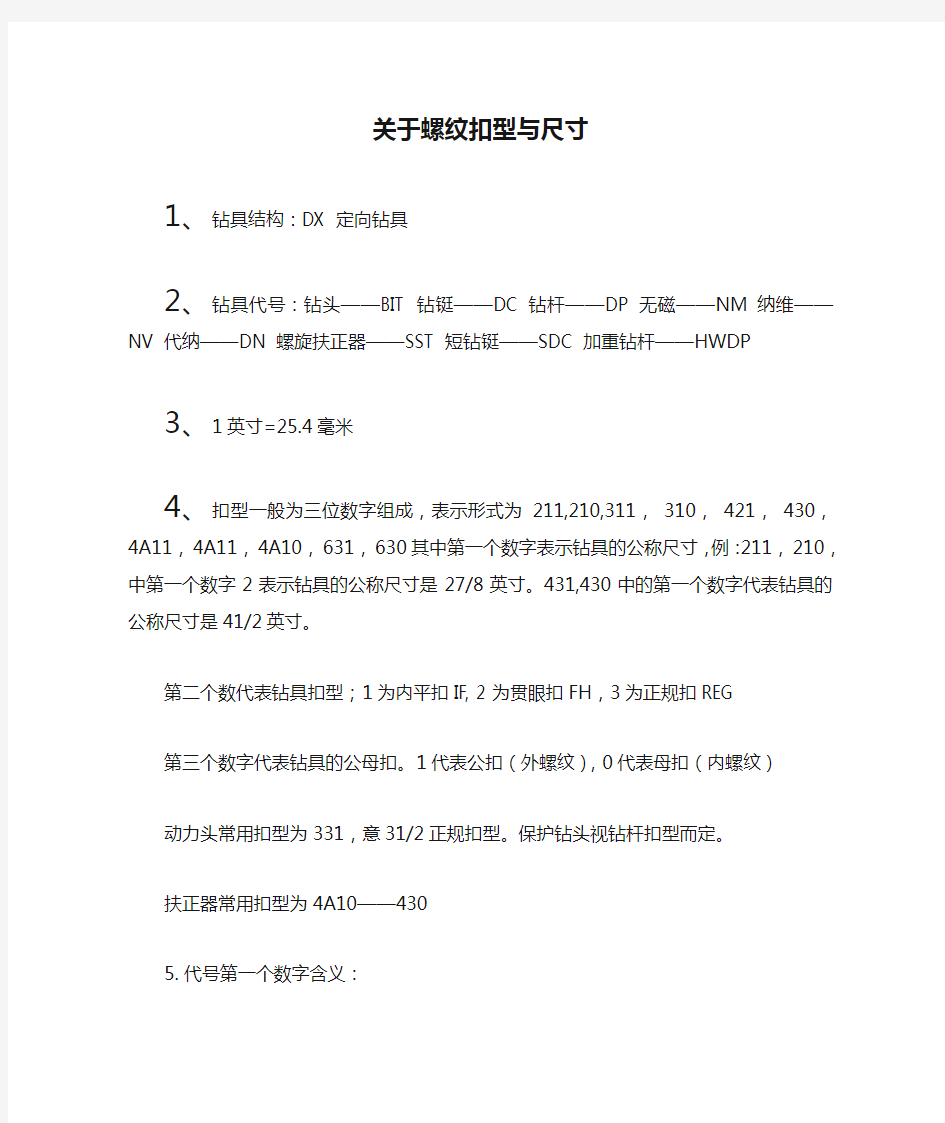 关于螺纹扣型与尺寸