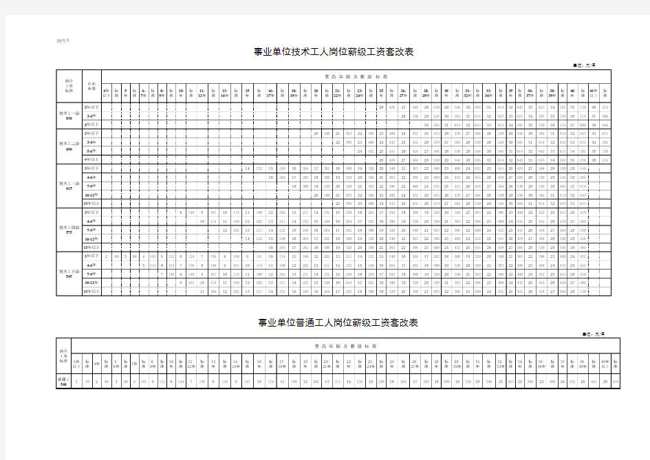 薪级工资套改对照表