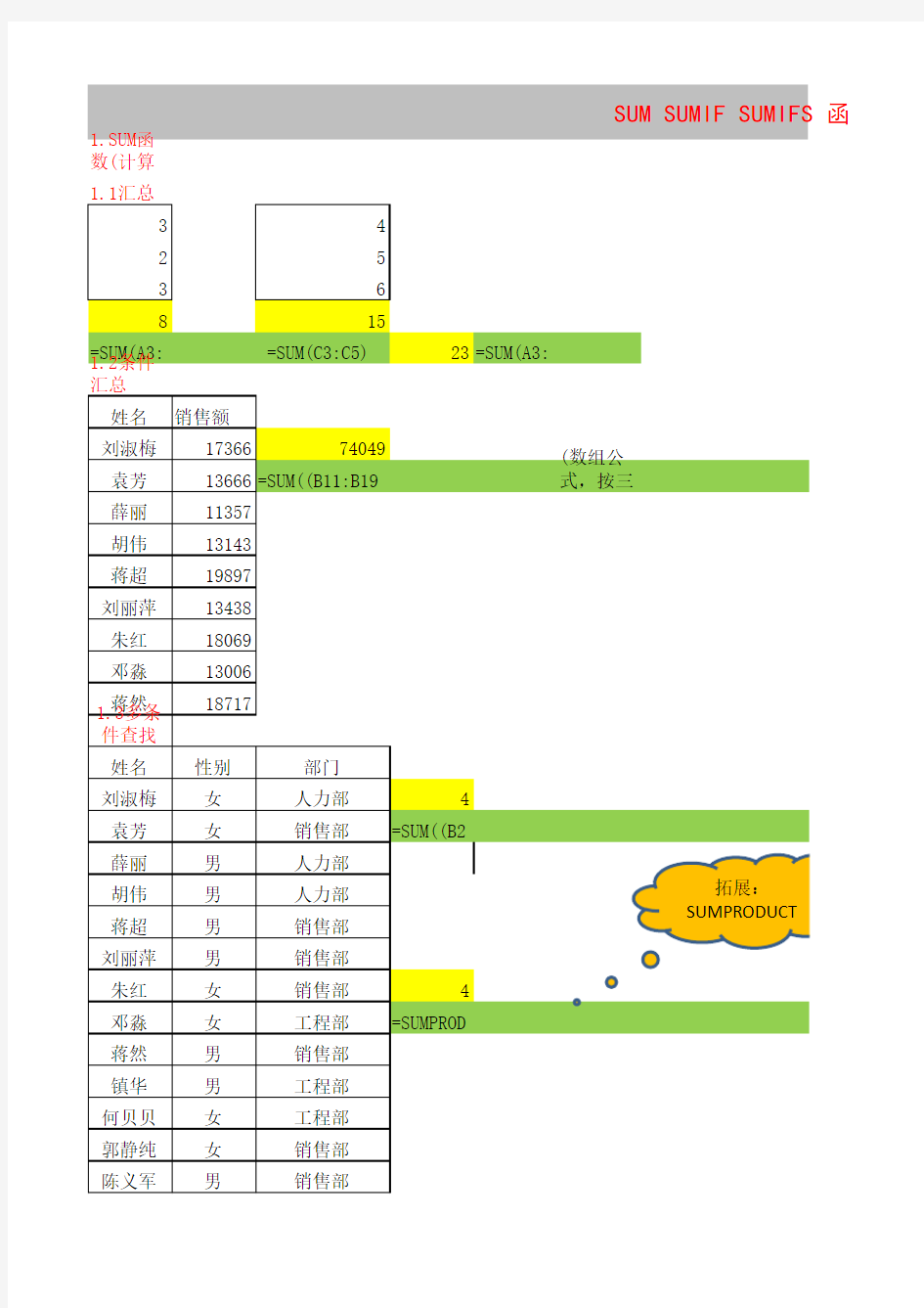 SUM、SUMIF、SUMIFS函数的应用与区别