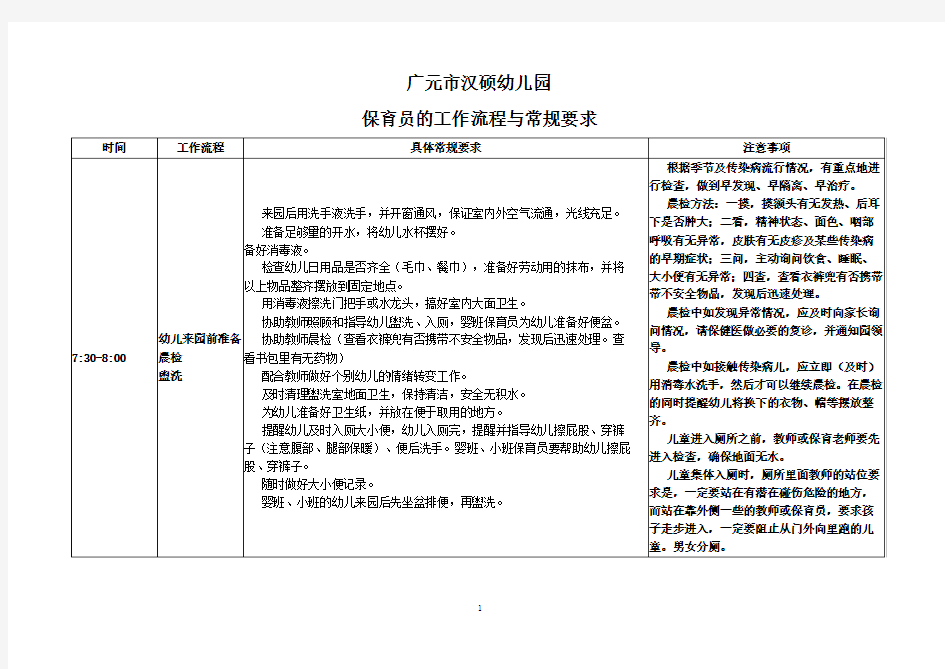 保育员一日工作流程