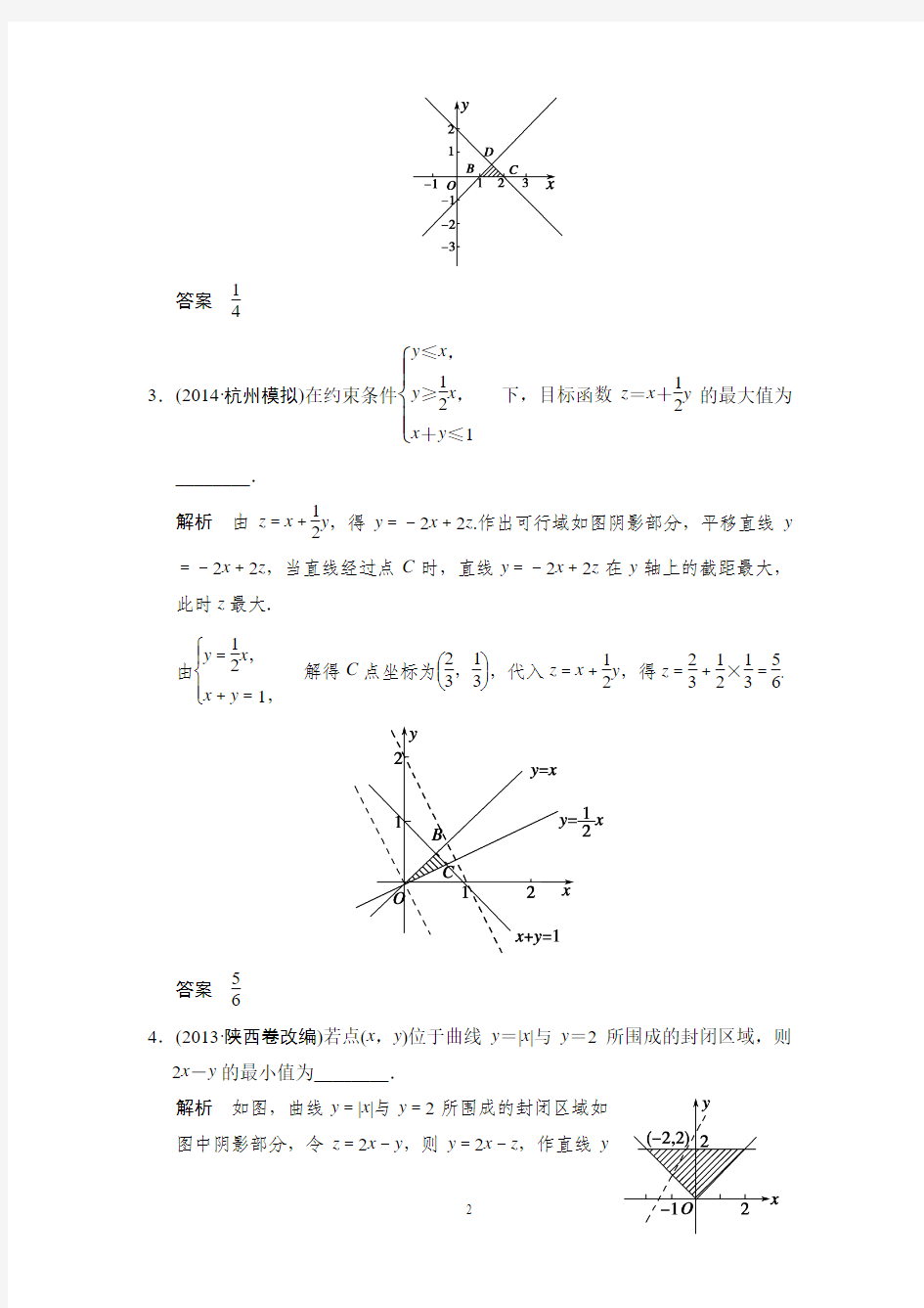 2015高考数学一轮题组训练：7-3二元一次不等式(组)与简单的线性规划问题