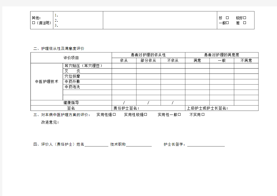 表格--心衰病(心力衰竭)中医护理效果评价表