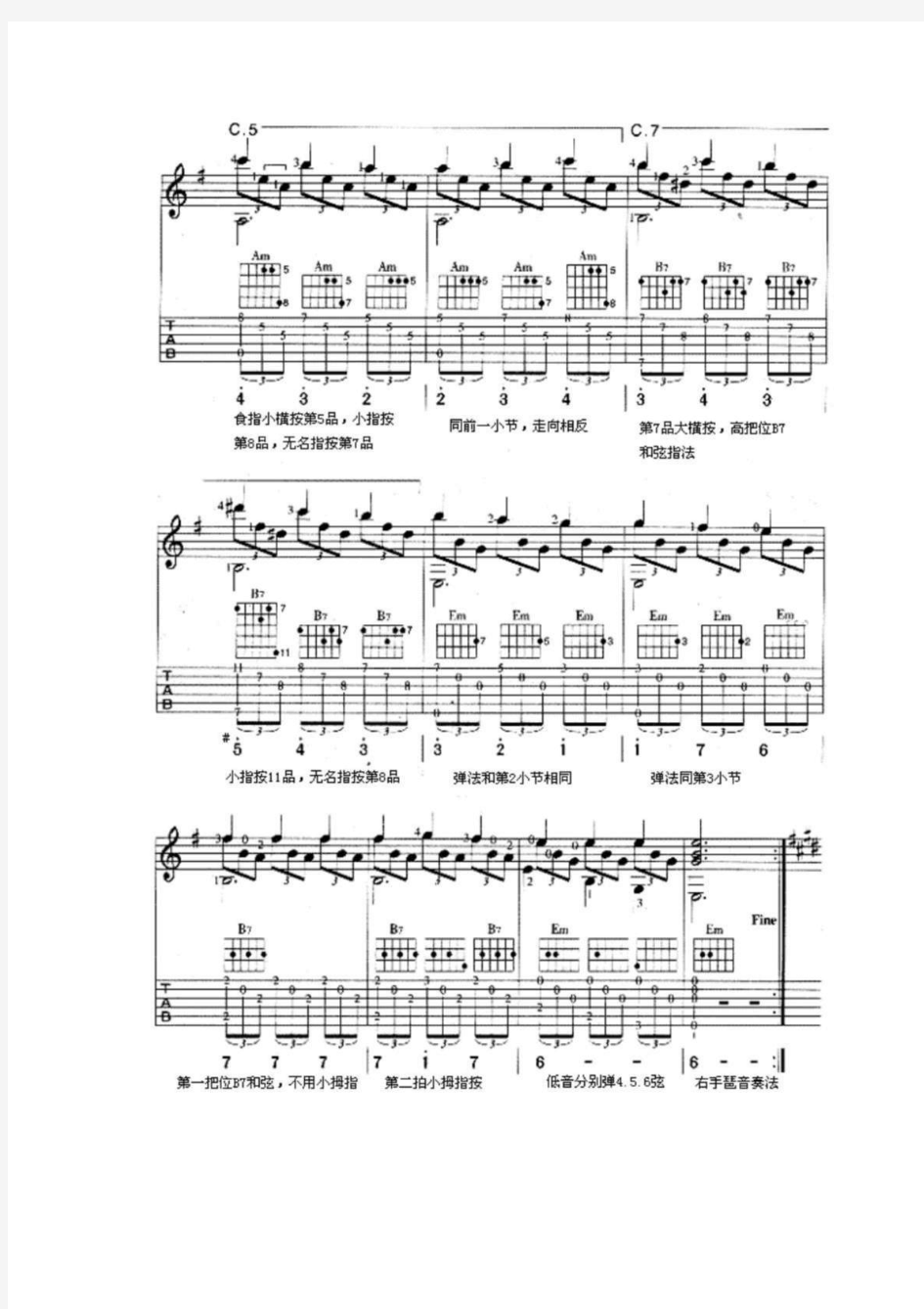 爱的罗曼史-吉他谱-六线谱-简谱-弹奏方法详细指