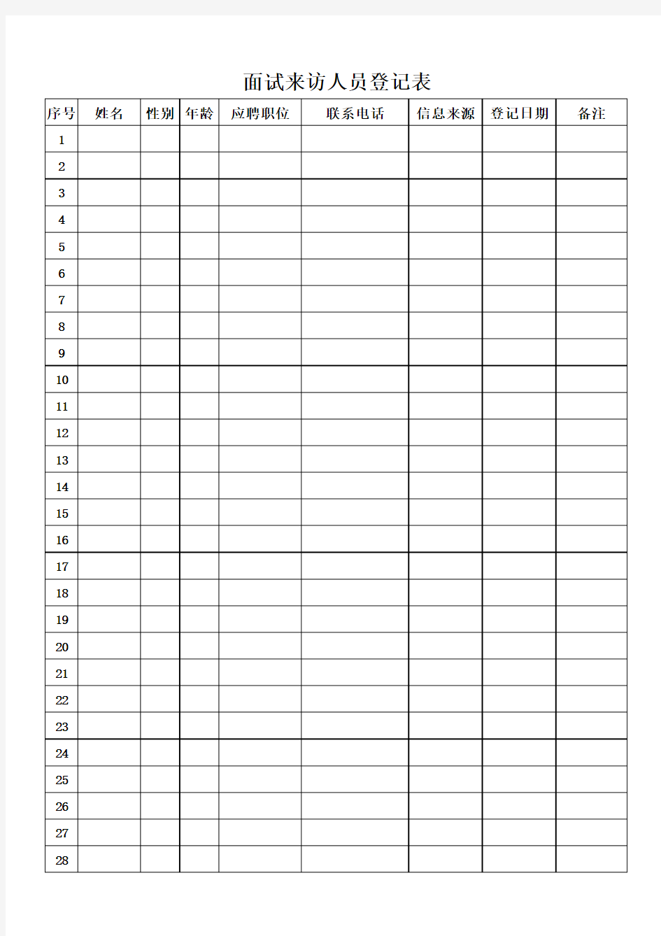 面试来访人员登记表