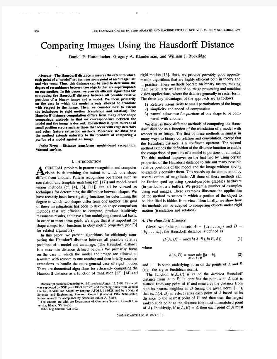 Comparing images using the Hausdorff distance