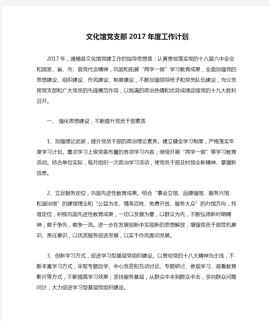 文化馆党支部2017年度工作计划
