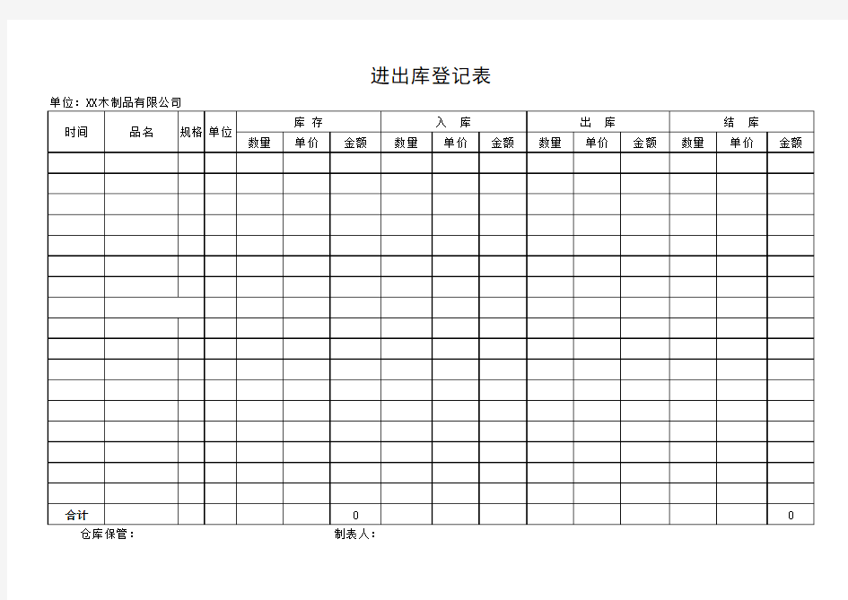 仓库材料进出库表格