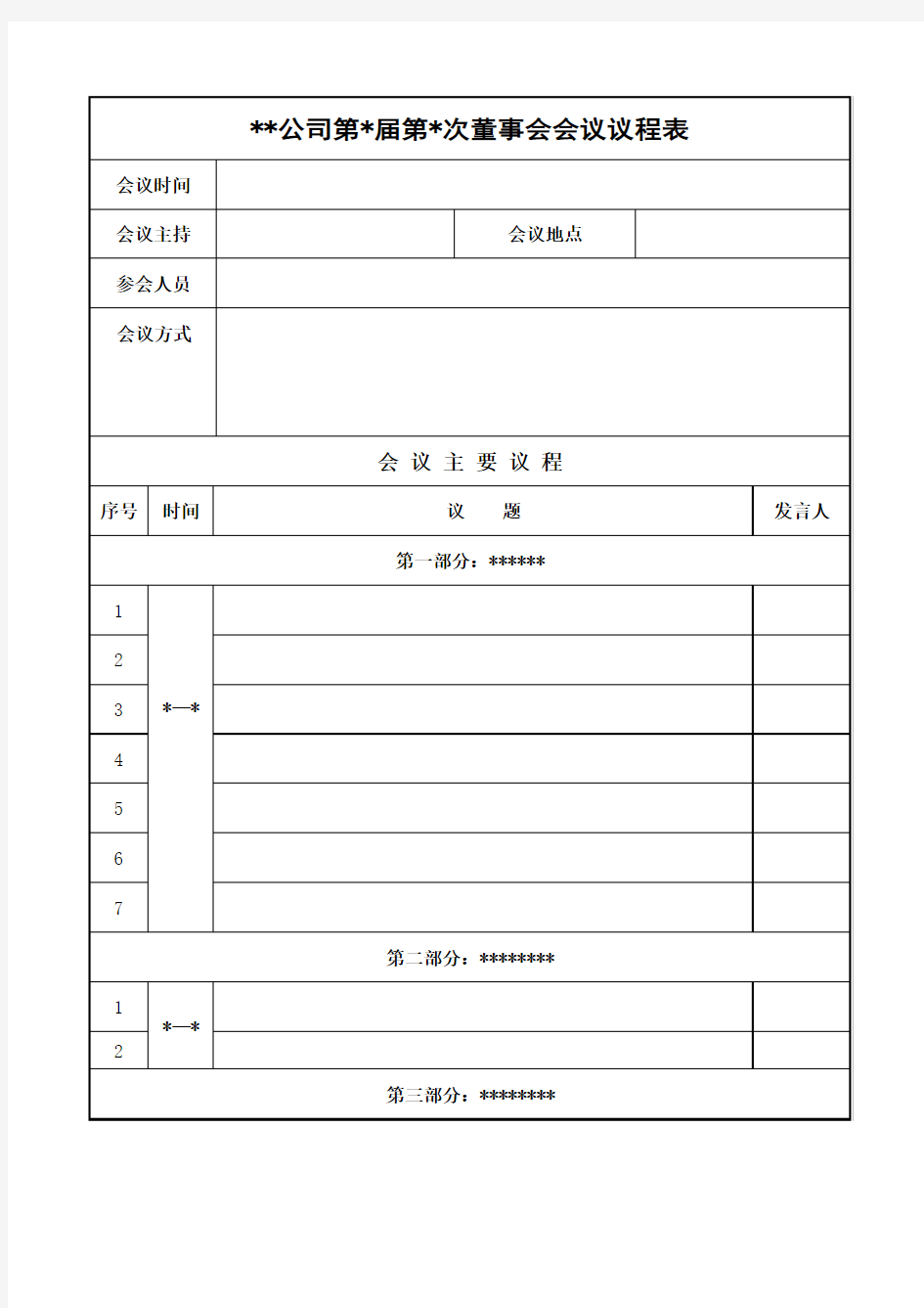 集团董事会会议议程表-正式