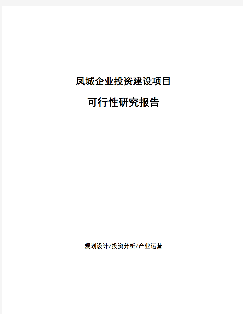 凤城编写生产项目可行性研究报告(范文)