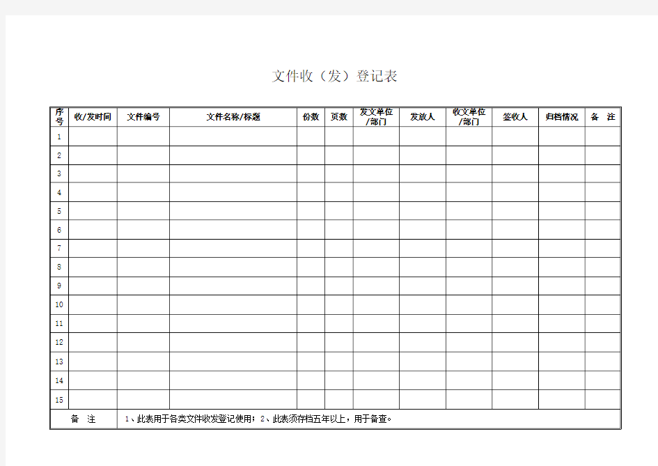 文件收发登记表(模板)