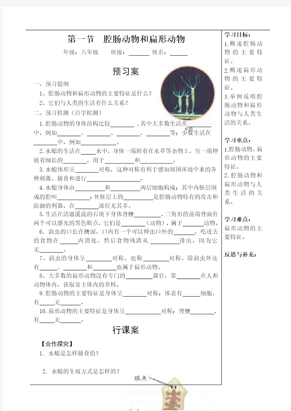 新人教版八年级上册生物导学案(全册)