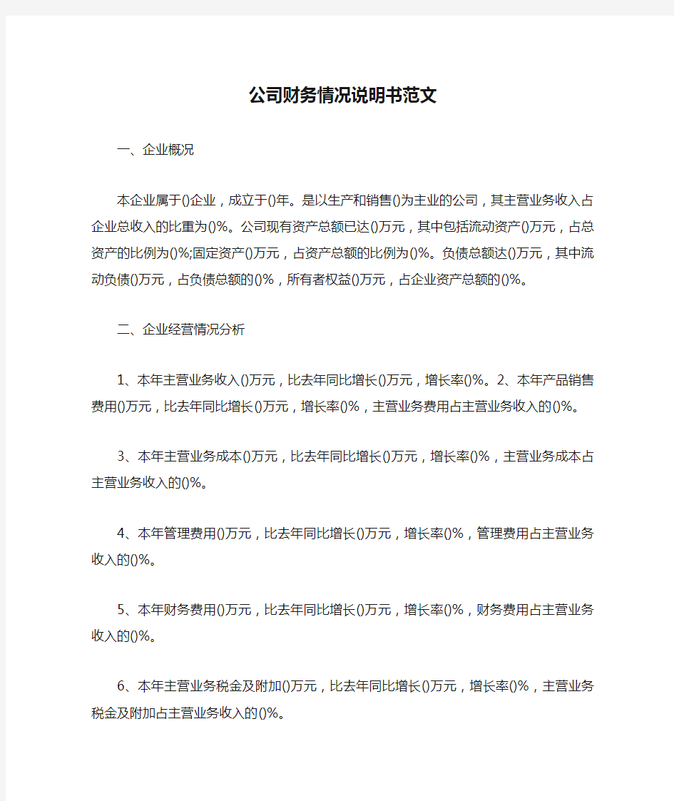 公司财务情况说明书范文