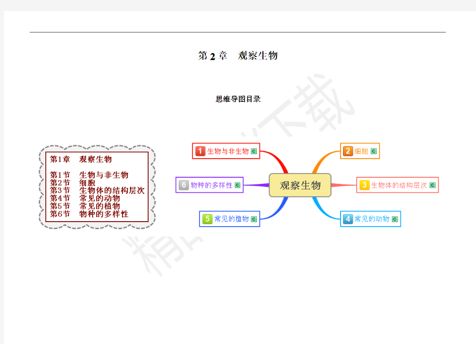 七上科学第2章观察生物思维导图