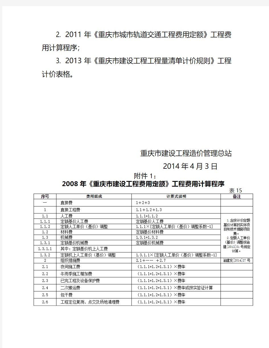 重庆市建设工程造价管理总站调整工程费用计算程序