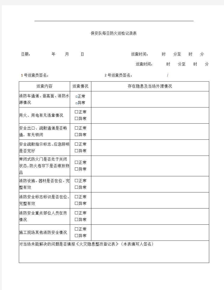 整理消防安全巡查记录表