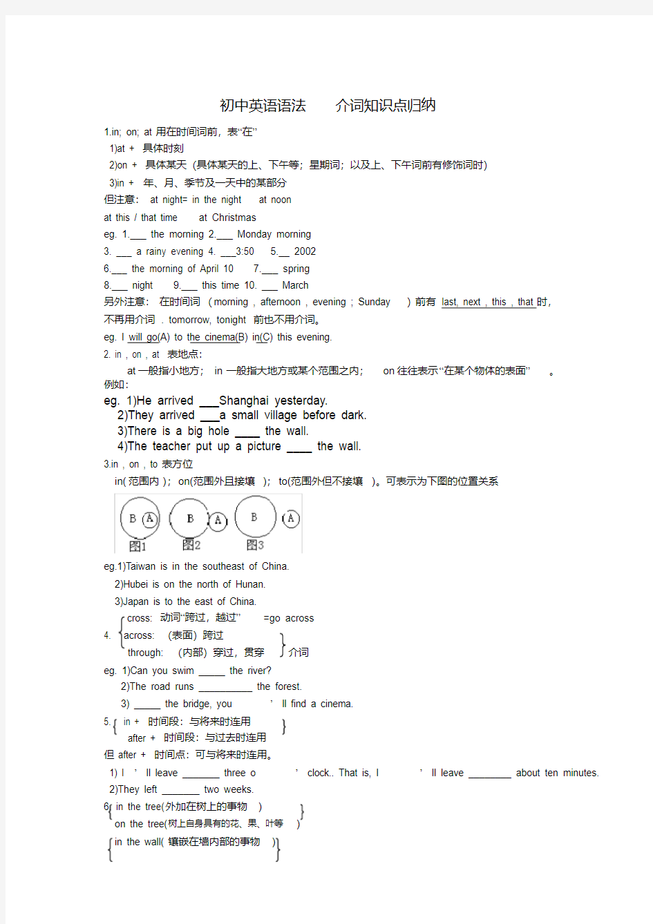 (完整版)初中英语语法介词知识点总结