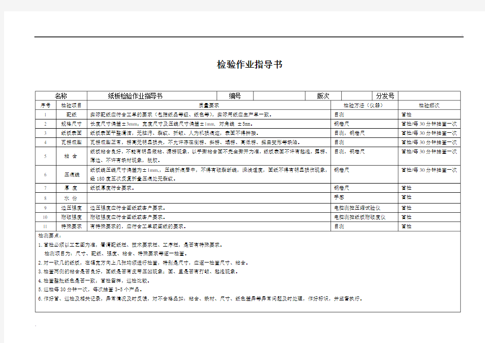 纸箱厂检验作业指导书